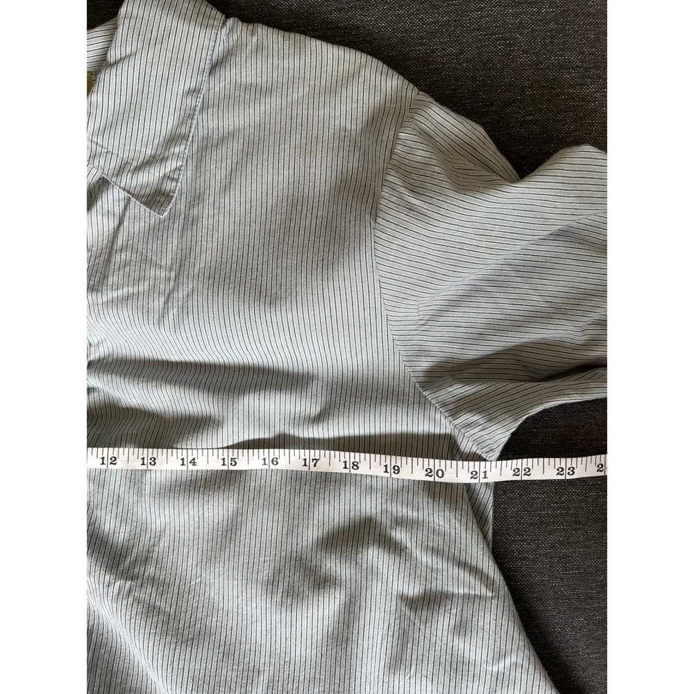 Tulip Blue Pinstripe Button Down Shirt Medium Long Sleeve Asymmetrical Lagenlook - Picture 6 of 7